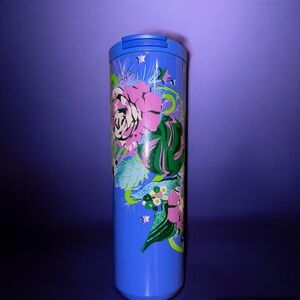 Starbucks Holiday 2023 Blue Poinsettia Floral 20 oz Coffee Tumbler